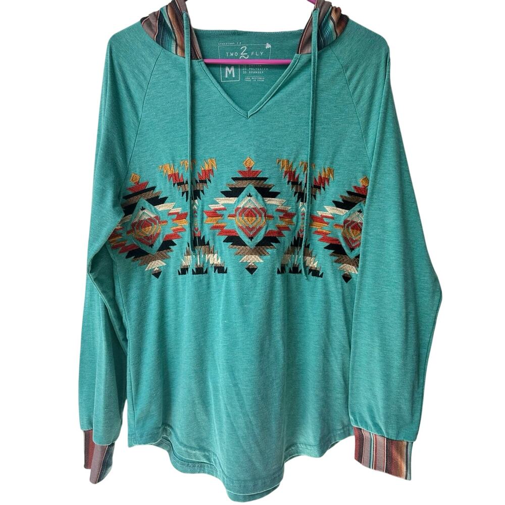 Two Fly Hoodie Womens Size Medium Bohemian Aztec Lightweight Southwestern